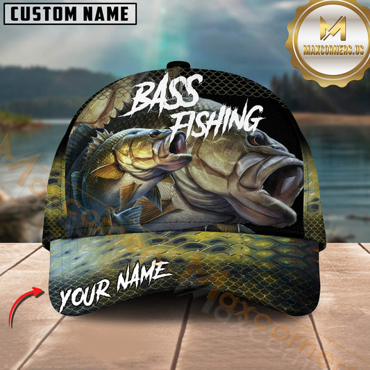 Maxcorners Bass Fishing Aggressive Double Fish Graphic Design Customized Name 3D Cap