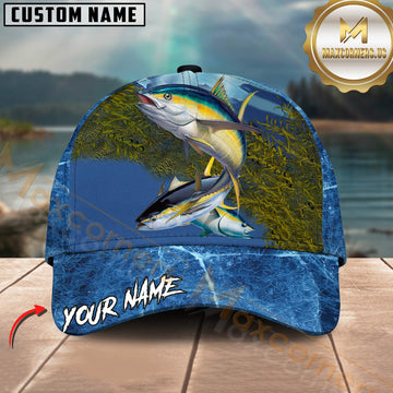 Maxcorners Tuna Fishing Ocean Scene Multi Fish Action Design Customized Name 3D Cap