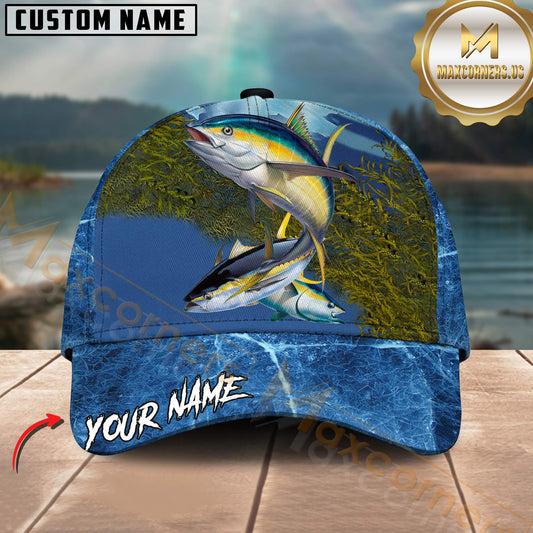 Maxcorners Tuna Fishing Ocean Scene Multi Fish Action Design Customized Name 3D Cap