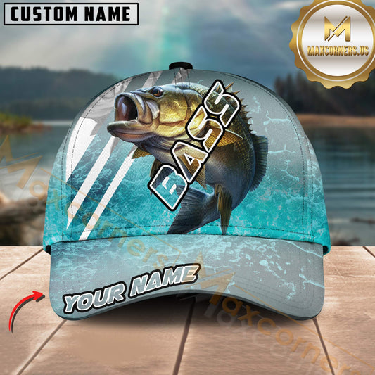 Maxcorners Bass Fishing Water Texture Dynamic Typography Design Customized Name 3D Cap