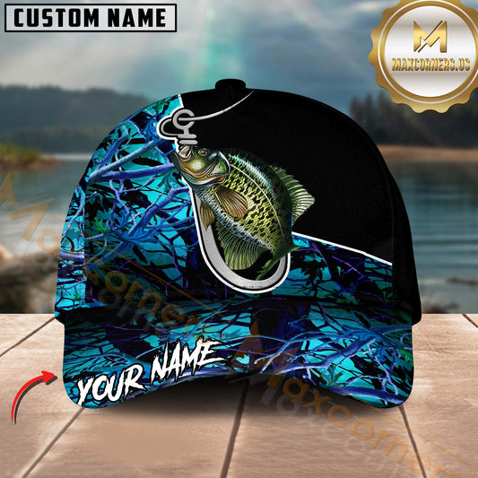 Maxcorners Crappie Fishing Hook Graphic Dark Water Camouflage Design Customized Name 3D Cap