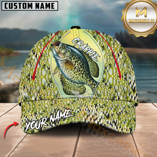 Maxcorners Crappie Fishing Scale Texture Badge Graphic Design Customized Name 3D Cap