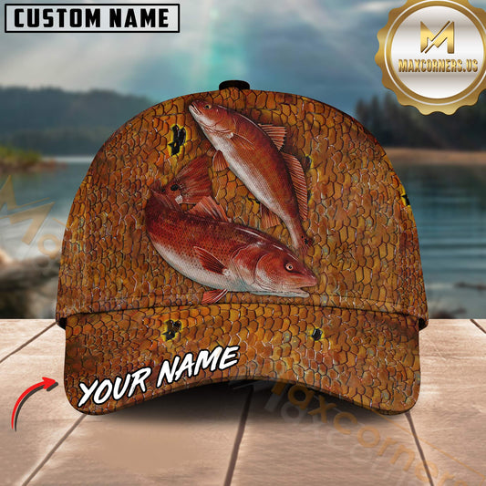Maxcorners Redfish Fishing Double Fish Scale Texture Design Customized Name 3D Cap