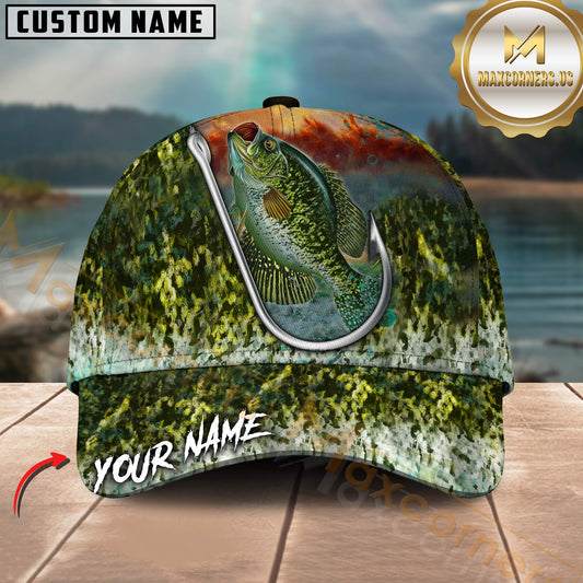 Maxcorners Crappie Fishing Hook Watercolor Texture Design Customized Name 3D Cap