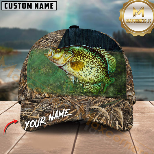Maxcorners Crappie Fishing Realistic Camo Grassland Design Customized Name 3D Cap