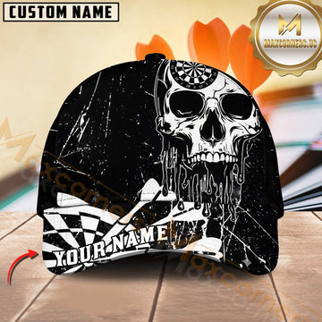 Maxcorners Darts Black White Skull Art Personalized Name 3D Cap