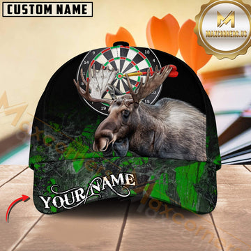 Maxcorners Darts Moose Hunting Green Forest Personalized Name 3D Cap