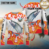 Maxcorners Burning Fishing Team Personalized Name, Team Name 3D Long Sleeve Shirt (Mahi-mahi, Tuna, Chinook, Marlin, Striped Bass, Salmon)