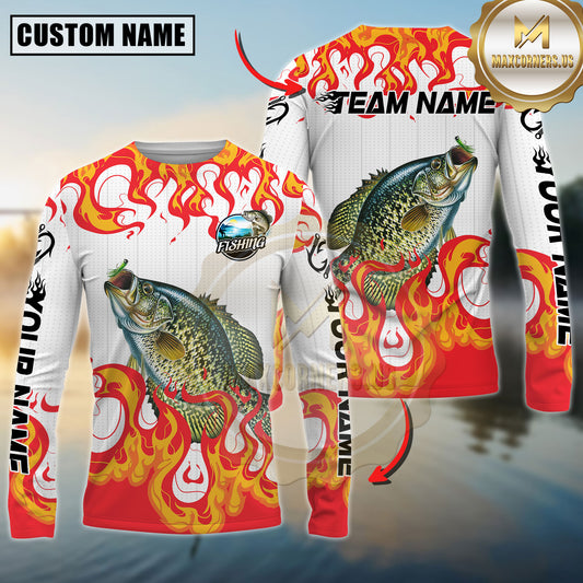 Maxcorners Burning Fishing Team Personalized Name, Team Name 3D Long Sleeve Shirt (Large Mouth Bass, Walleye, Trout, Crappie, Catfish, Pike