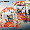 Maxcorners Burning Fishing Team Personalized Name, Team Name 3D Long Sleeve Shirt (Mahi-mahi, Tuna, Chinook, Marlin, Striped Bass, Salmon)