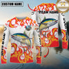 Maxcorners Burning Fishing Team Personalized Name, Team Name 3D Long Sleeve Shirt (Mahi-mahi, Tuna, Chinook, Marlin, Striped Bass, Salmon)