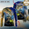 Maxcorners Ocean & Lake Fishing Personalized Name, Team Name 3D Long Sleeve Shirt (Large Mouth Bass, Walleye, Trout, Crappie, Catfish, Pike