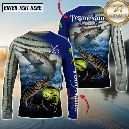 Maxcorners Ocean & Lake Fishing Personalized Name, Team Name 3D Long Sleeve Shirt