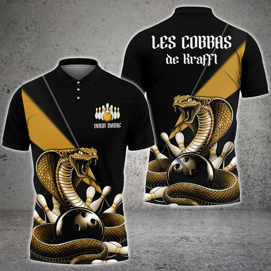 Maxcorners Custom Black And Yellow Cobra Snake Bowling Team Jerseys, Men Bowling Polo Shirts For Christian Reuter