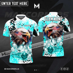 Maxcorners Bowling And Pins Eagle American Flag Paint Pattern Customized Name, Team Name 3D Polo Shirt (4 colors)