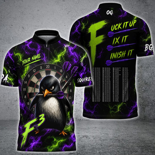 Maxcorners Penguin Darts Customized Name, Team Name 3D Shirts For Angie