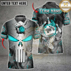 Maxcorners Bowling Punisher Skull Multicolor Customized Name, Team Name 3D Shirts
