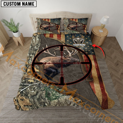 Maxcorners Custom Text Elk Hunting Brown Camo Bedding Set 3D All Over Printed