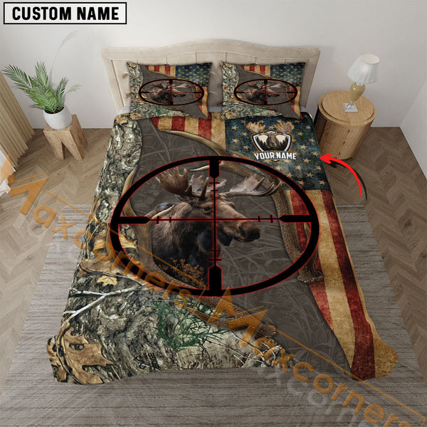 Maxcorners Custom Text Moose Hunting Brown Camo Bedding Set 3D All Over Printed