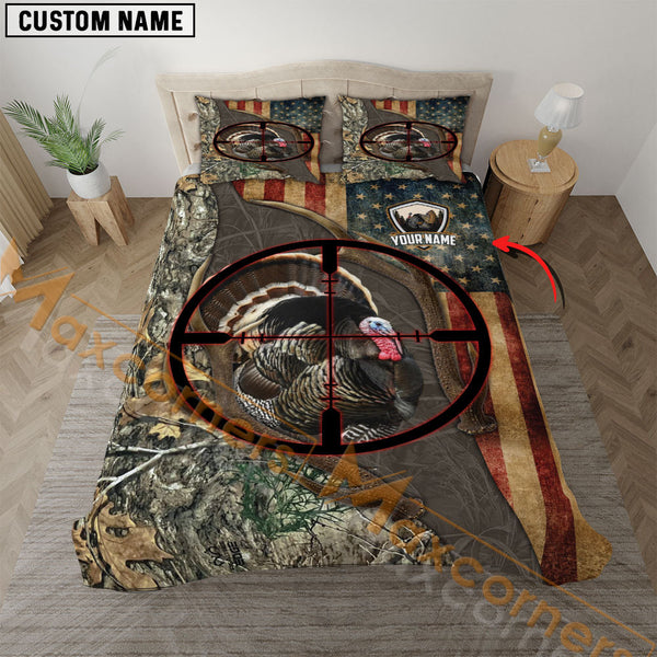 Maxcorners Custom Text Turkey Hunting Brown Camo Bedding Set 3D All Over Printed