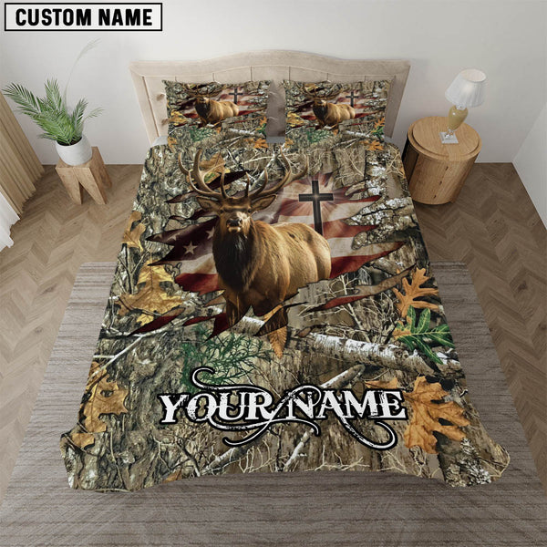 Maxcorners Custom Name Wilderness Elk Hunting Bedding Set 3D All Over Printed