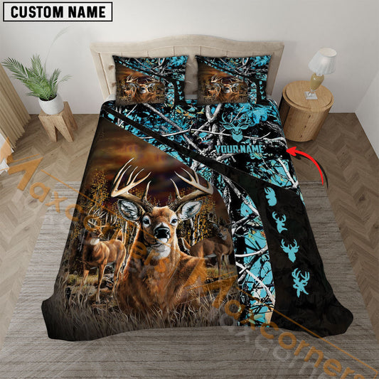 Maxcorners New Century Of Deer Hunting MutilColor Option Custom Text Bedding Set 3D All Over Printed (6 Colors)