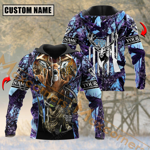 Maxcorners Deer Hunting Hunter Purple Camouflage Pattern Custom Name Shirt 3D All Over Printed Clothes