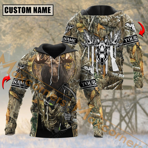 Maxcorners Moose Hunting Hunter Grass Brown Purple Camouflage Pattern Custom Name Shirt 3D All Over Printed Clothes