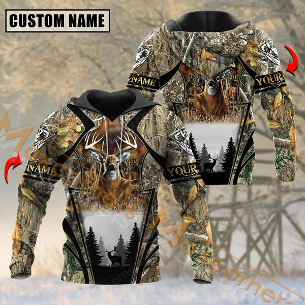 Maxcorners Deer Hunting Grass Brown Camouflage Pattern Custom Name Shirt 3D All Over Printed Clothes