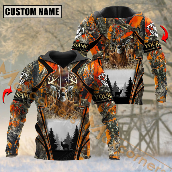 Maxcorners Deer Hunting Orange Camouflage Pattern Custom Name Shirt 3D All Over Printed Clothes