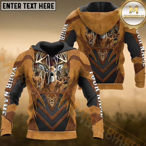 Maxcorners Deer Hunting Leather Pattern Custom Name Shirt 3D All Over Printed Clothes