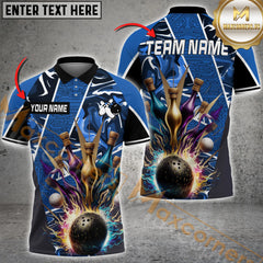 Maxcorners Electric Pattern Premium Bowling Jersey Multicolor Option Customized Name, Team Name 3D Polo Shirt