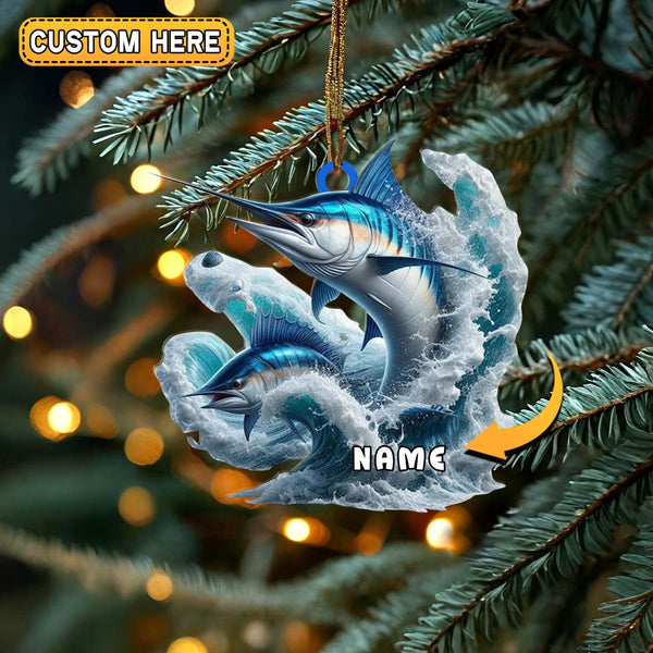 Maxcorners Personalized Marlin Fishing Double Jump Wave Christmas 3D Ornament, Custom Holiday Tree Decor, Perfect Gift for Fishermen