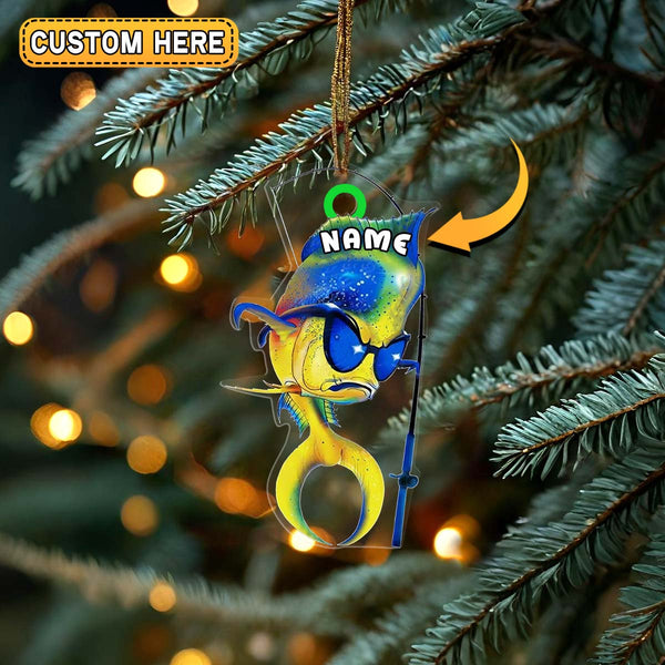 Maxcorners Personalized Angry Mahi-Mahi Fishing Cartoon Design Christmas 3D Ornament, Custom Holiday Tree Decor, Perfect Gift for Fishermen