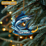 Maxcorners Personalized Marlin Fishing Jumping Wave Christmas 3D Ornament, Custom Holiday Tree Decor, Perfect Gift for Fishermen