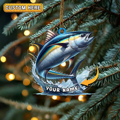 Maxcorners Personalized Tuna Fishing Splash Design Christmas 3D Ornament, Custom Holiday Tree Decor, Perfect Gift for Fishermen