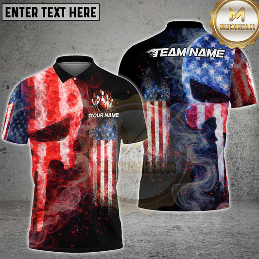 Maxcorners Bowling USA Bowling Ball Fire Smoke Design Personalized Name, Team Name 3D Shirt