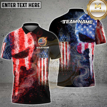 Maxcorners Golf USA Skull Fire Smoke Design Personalized Name, Team Name 3D Shirt