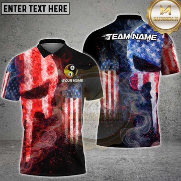 Maxcorners Billiards USA Yin Yang 8 Ball 9 Ball Fire Smoke Design Personalized Name, Team Name 3D Shirt