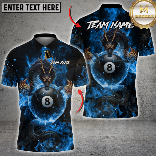 Maxcorners Billiards Dragon Fire Ball 8 Design Multicolor Customized Name, Team Name 3D Shirt