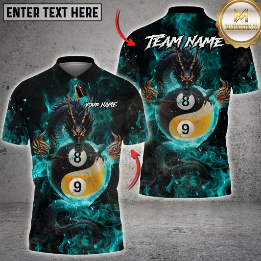 Maxcorners Billiards Dragon Fire Ball 8 9 Yin And Yang Multicolor Customized Name, Team Name 3D Shirt