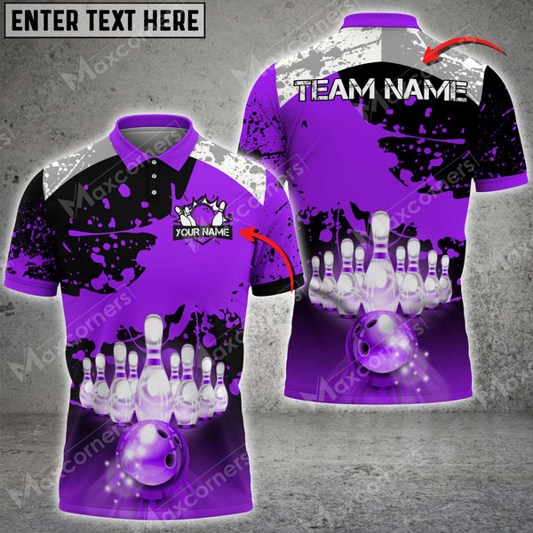 Maxcorners Bowling & Pins Sports Jersey Multicolor Option Customized Name, Team Name 3D Polo Shirt (6 Colors)