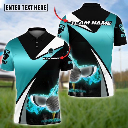 Maxcorners Customized Name Fire Stand Golf Multicolor Custom 3D Polo Shirt (4 Colors)