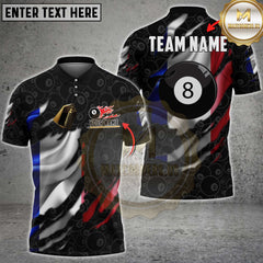 Maxcorners Billiards France Torn 8 Ball Flame Flag Personalized Name 3D Unisex Shirt