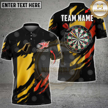 Maxcorners Darts Belgium Flame Flag Personalized Name 3D Unisex Shirt
