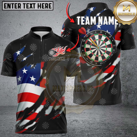 Maxcorners Darts USA Flame Flag Personalized Name 3D Unisex Shirt