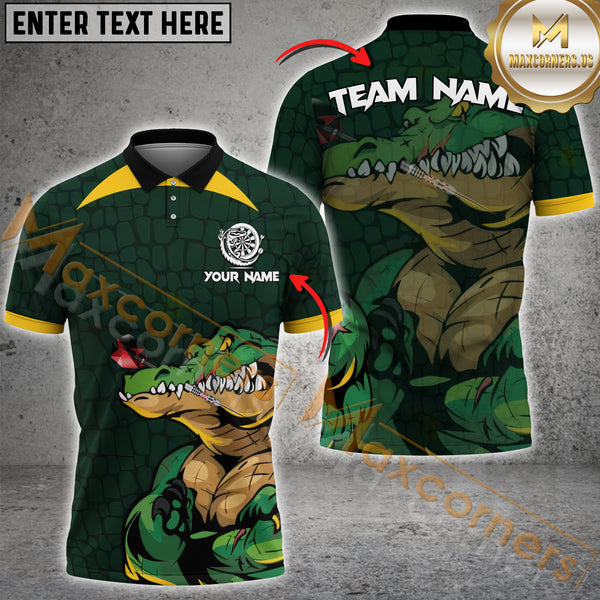 Maxcorners Darts Funny Alligator Customized Name, Team Name 3D Polo Shirt