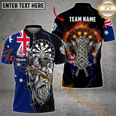 Maxcorners Viking Australian Flag Darts Jersey Customized Name, Team Name 3D Polo Shirt