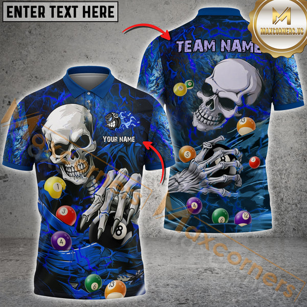 Maxcorners Billiard Skull Multicolor Option Customized Name, Team Name 3D Polo Shirt