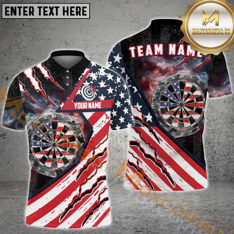 Maxcorners US Flag Darts Jersey Customized Name, Team Name 3D Polo Shirt